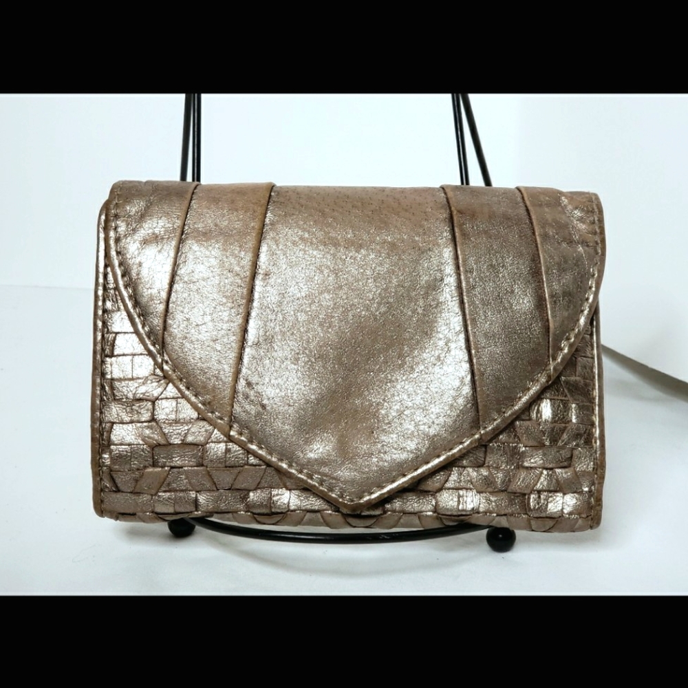 ELLIOTT LUCCA basket weave metallic gold TRIFOLD WALLET